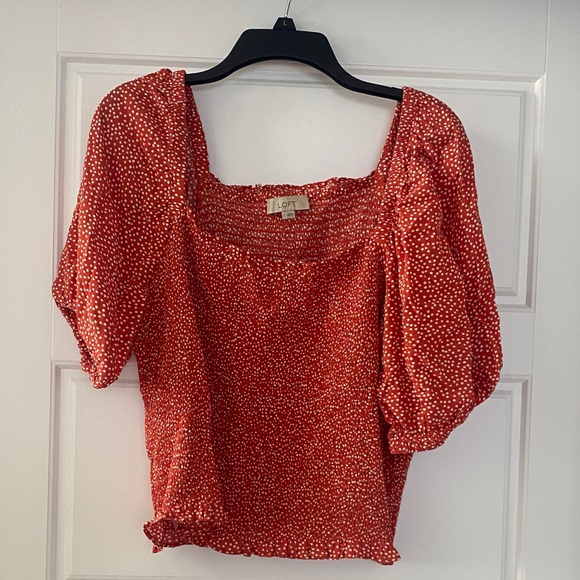 LOFT Tops - LOFT Rust Blouse with White Dots